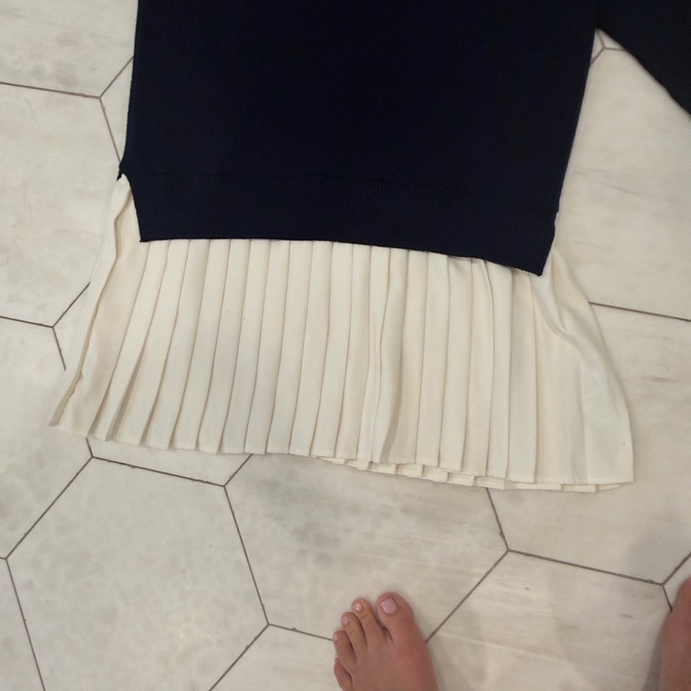 Anthropologie Maeve Flat White Varsity Sweater Twofer Mini Dress | size 6 - Picture 2 of 5